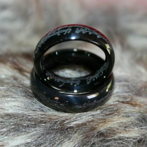 6mm Ring Lord of the Rings Black Plated Stainless Steel Engraved Unisex Gift - Picture 2 of 8